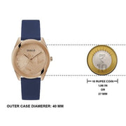 Guess Cubed Analog Rose Gold Dial Blue Leather Strap Watch For Women - GW0665L2