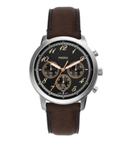 Fossil Neutra Chronograph Black Dial Brown Leather Strap Watch for Men - FS6024