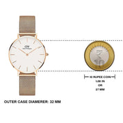 Daniel Wellington Classic Petite Melrose White Dial Rose Gold Mesh Bracelet Watch For Women - DW00100163