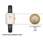 Daniel Wellington Quadro White Dial Black Leather Strap Watch For Women - DW00100434