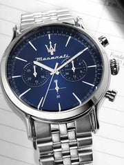 Maserati Epoca Chronograph Blue Dial Silver Steel Strap Watch For Men - R8873618024