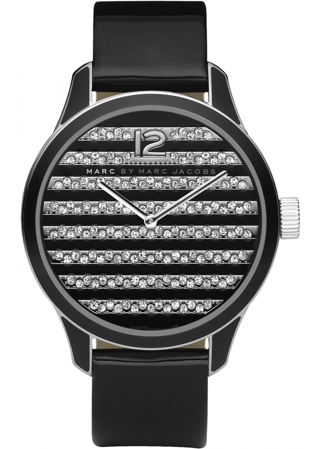 Marc Jacobs Lidia Stripe Glitz Black Dial Black Leather Strap Watch for Women - MBM1166