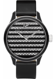 Marc Jacobs Lidia Stripe Glitz Black Dial Black Leather Strap Watch for Women - MBM1166