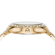 Michael Kors Liliane Mother of Pearl White Dial Gold Steel Strap Watch For Women - MK4555