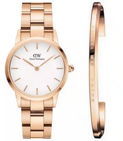 Daniel Wellington Iconic Link White Dial Rose Gold Steel Strap Watch for Women - DW00100213