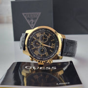 Guess Horizon Chronograph Quartz Black Dial Black Leather Strap Watch For Men - W0380G7