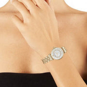 Emporio Armani Gianni T Bar Mother of Pearl White Dial Gold Steel Strap Watch For Women - AR190700