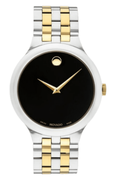 Movado Veturi Quartz Black Dial Two Tone Steel Strap Watch for Men - 0606932