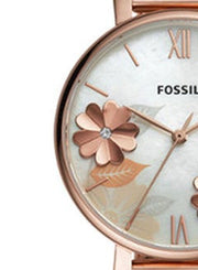 Fossil Jacqueline Three-Hand White Dial Rose Gold Mesh Bracelet Watch for Women - ES4534