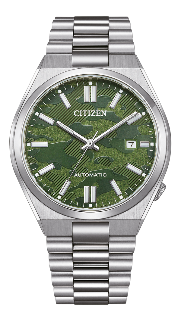 Citizen Tsuyosa Automatic Camouflage Green Dial Silver Steel Strap Watch For Men - NJ0159-86X