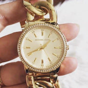 Michael Kors Nini Three Hand Gold Dial Gold Steel Strap Watch For Women - MK3235
