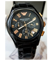 Emporio Armani Valente Ceramica Chronograph Black Dial Black Steel Strap Watch For Men - AR1410