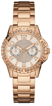 Guess Sassy Quartz White Dial Rose Gold Steel Strap Watch For Women - W0705L3