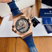 Maserati Automatic Skeleton Rose Gold Dial Blue Leather Strap Watch For Men - R8821108022