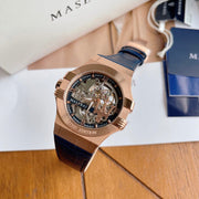 Maserati Automatic Skeleton Rose Gold Dial Blue Leather Strap Watch For Men - R8821108022