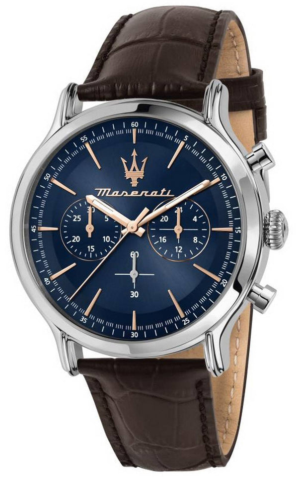 Maserati Epoca Chronograph Blue Dial Brown Leather Strap Watch For Men - R8871618014