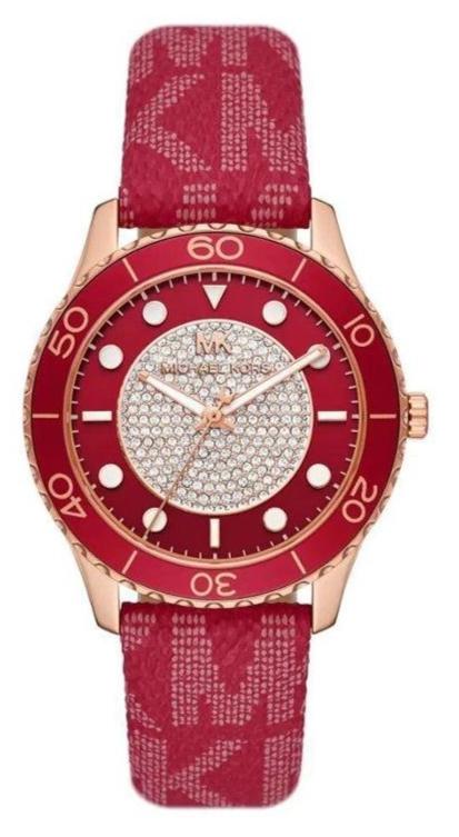 Michael Kors Runway Three-Hand Quartz Red Dial Red Leather Strap Watch For Women - MK7179