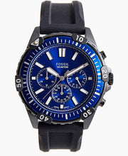 Fossil Garrett Chronograph Blue Dial Black Rubber Strap Watch for Men - FS5695