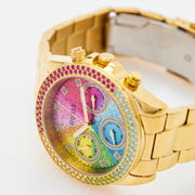 Guess Confetti Chronograph Rainbow Dial Gold Steel Strap Watch For Women  - GW0483L4