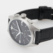 Emporio Armani Claudio Chronograph Black Dial Black Leather Strap Watch For Men - AR11542