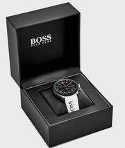 Hugo Boss Velocity Chronograph Black Dial White Rubber Strap Watch for Men - 1513718