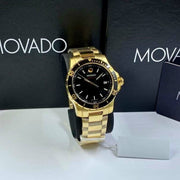 Movado Series 800 Black Dial Gold Steel Strap Watch For Men - 2600145