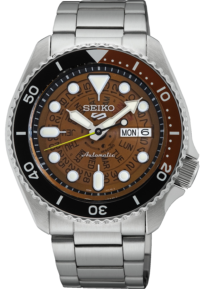Seiko 5 Sports Sonar Special Edition Brown Dial Silver Steel Strap Watch For Men - SRPJ47K1
