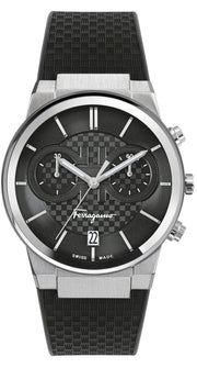 Salvatore Ferragamo Sapphire Chrono Black Dial Black Silicone Strap Watch for Men - SFME00121