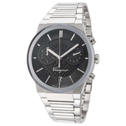 Salvatore Ferragamo Sapphire Chrono Black Dial Silver Steel Strap Watch for Men - SFME00321