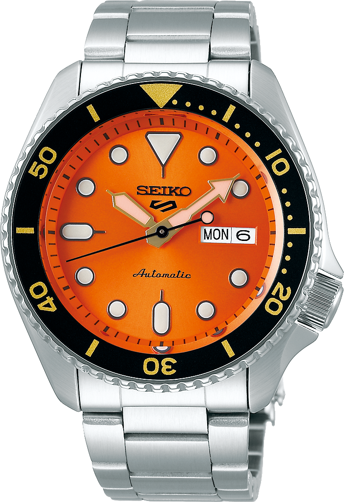 Seiko 5 Sports Automatic Orange Dial Silver Steel Strap Watch For Men - SRPD59K1