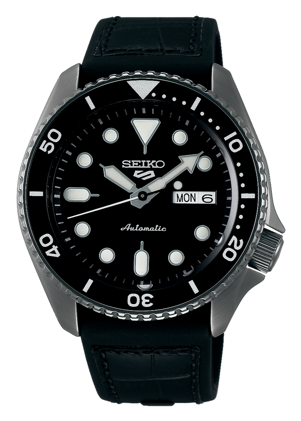 Seiko 5 Sport Automatic Black Dial Black Silicone Strap Watch For Men - SRPD65K3