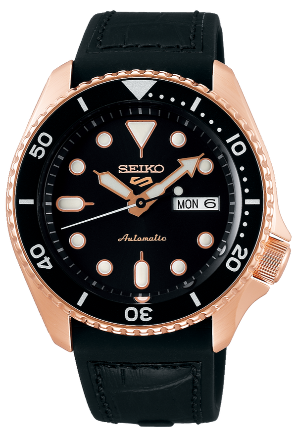 Seiko 5 Sport SKX Automatic Black Dial Black Silicone Strap Watch For Men - SRPD76K1