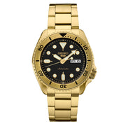 Seiko 5 Sports Automatic Black Dial Gold Steel Strap Watch For Men - SRPK18
