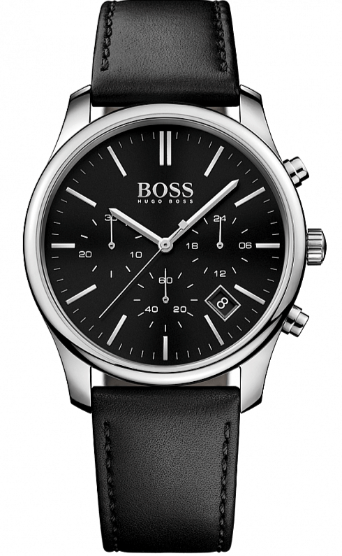 Hugo Boss Time One Chronograph Black Dial Black Leather Strap Watch for Men - 1513430