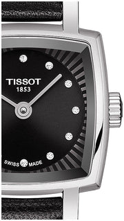 Tissot Lovely Square Quartz Diamonds Black Dial Black Leather Strap Watch For Women - T058.109.16.056.00