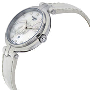 Tissot T Trend Flamingo Valentines Mother of Pearl White Dial White Leather Strap Watch For Women - T094.210.16.111.01