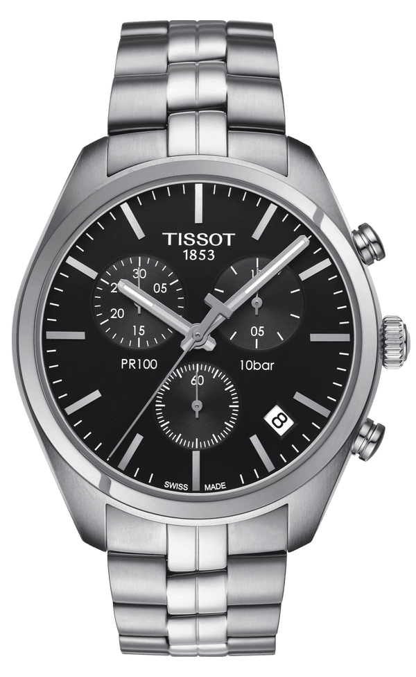 Tissot T Classic PR 100 Chronograph Black Dial Silver Steel Strap Watch for Men - T101.417.11.051.00