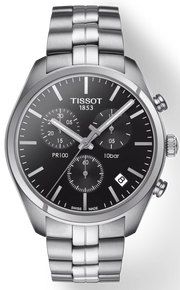 Tissot T Classic PR 100 Chronograph Black Dial Silver Steel Strap Watch for Men - T101.417.11.051.00