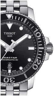Tissot Seastar 1000 Powermatic 80 Black Dial Silver Steel Strap Watch For Men - T120.407.11.051.00
