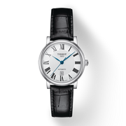 Tissot Carson Premium Automatic Lady Silver Dial Black Leather Strap Watch for Women - T122.207.16.033.00