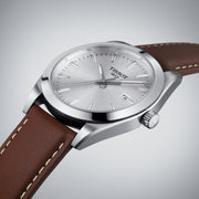 Tissot Gentleman Powermatic 80 Silicium Silver Dial Brown Leather Strap Watch For Men - T127.407.16.031.00