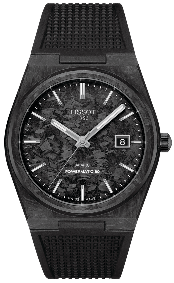 Tissot PRX Powermatic 80 Carbon Black Dial Black Rubber Strap Watch for Men - T137.907.97.201.00