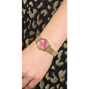 Michael Kors Lexington Quartz Pink Dial Gold Steel Strap Watch For Women - MK3270