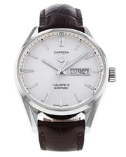 Tag Heuer Carrera Calibre 5 Automatic White Dial Brown Leather Strap Watch for Men - WAR201B.FC6291