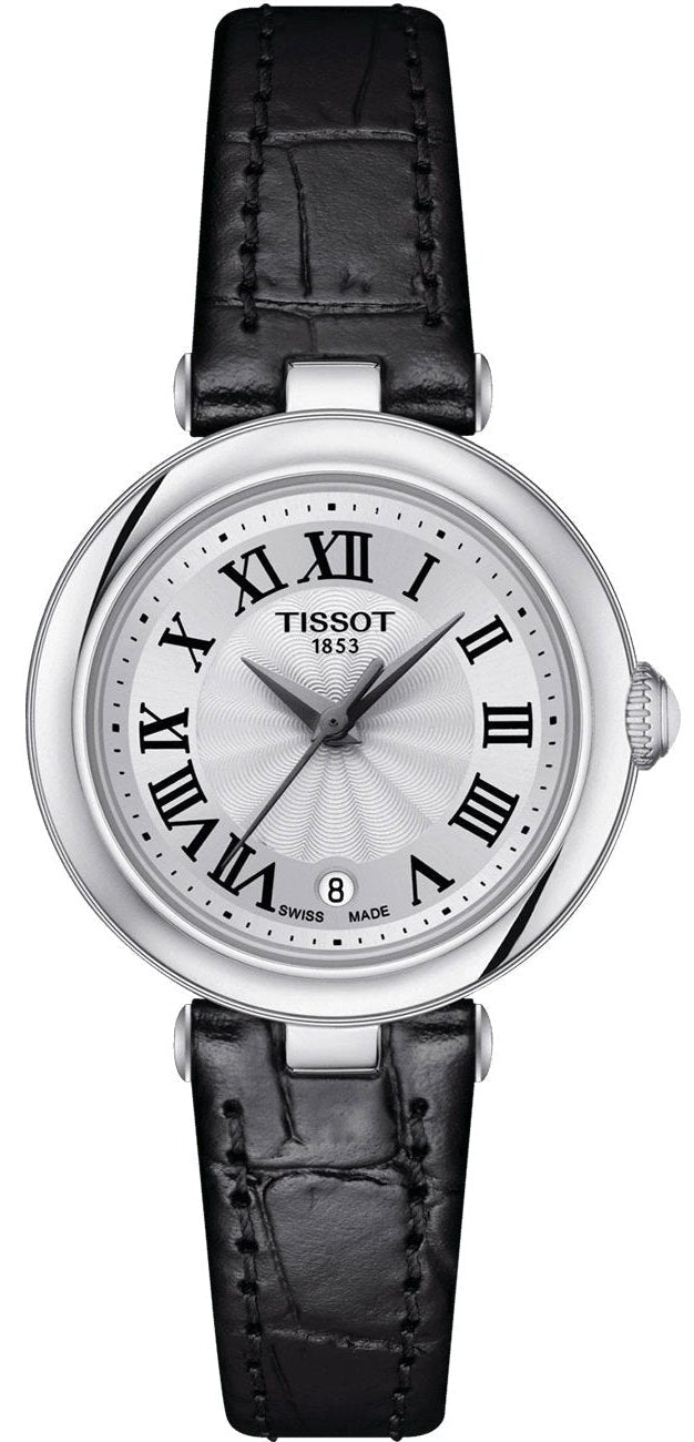 Tissot Bellissima Small Lady Silver Dial Black Leather Strap Watch For Women - T126.010.16.013.00