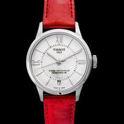 Tissot Chemin Des Tourelles Powermatic 80 Mother of Pearl White Dial Red Leather Strap Watch For Women - T099.207.16.118.00