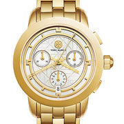 Tory Burch Classic Chronograph White Dial Gold Steel Strap Watch for Women - TBW1032