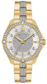 Bulova Crystal Collection Silver Crystal Dial Gold Steel Strap Watch for Women - 98L228