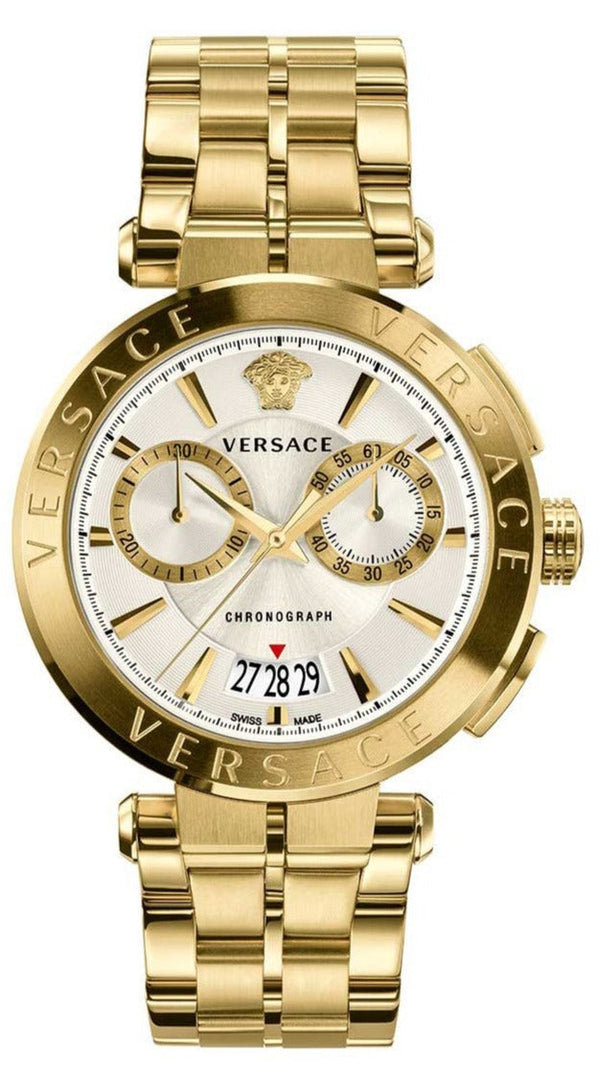 Versace V Racer Chronograph White Dial Gold Steel Strap Watch for Men - VBR060017
