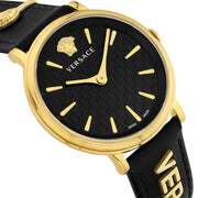 Versace V Circulus Quartz Black Dial Black Leather Strap Watch for Women - VBP12017